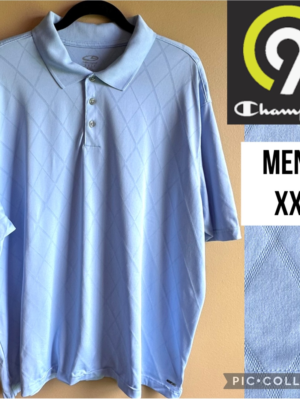 C9 By Champion Men’s Polo Golf Shirt Light Blue Diamond Pattern Duo Dry Size XXL